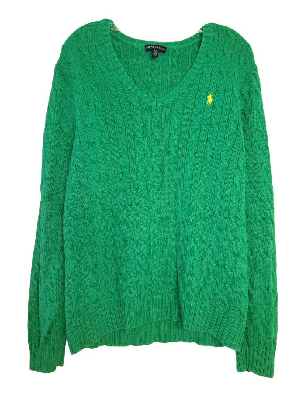 Ralph Lauren Cotton V Neck Cable Knit Sweater